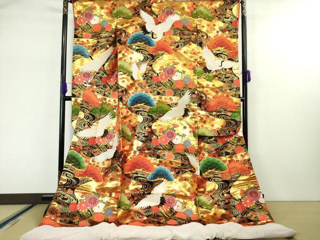 平和屋本店●極上 中国三大刺繍 相良刺繍 色打掛 和装 婚礼 結婚式 花嫁 神社挙式 唐織 飛鶴松文 本金箔 逸品 DZAA5241kh5