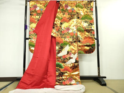平和屋本店●極上 中国三大刺繍 相良刺繍 色打掛 和装 婚礼 結婚式 花嫁 神社挙式 唐織 飛鶴松文 本金箔 逸品 DZAA5241kh5