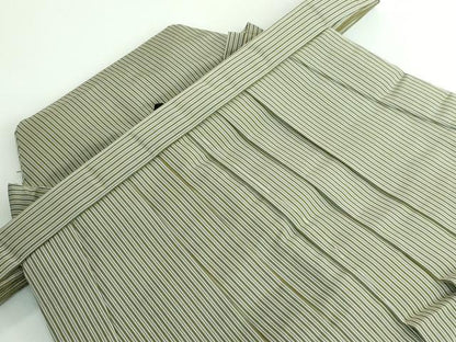平和屋本店■極上　男性　馬乗り袴　縞　利休茶色×海松色　逸品　未使用　DZAA5248kh5