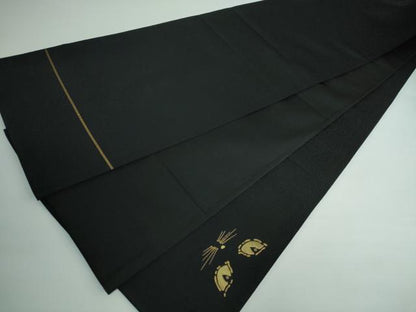 平和屋本店■極上　池田重子コレクション　太鼓柄袋帯　猫　黒地　金糸　逸品　DZAA5266kh5