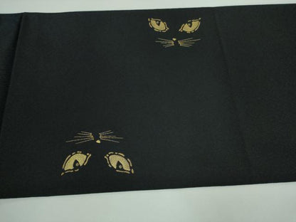平和屋本店■極上　池田重子コレクション　太鼓柄袋帯　猫　黒地　金糸　逸品　DZAA5266kh5