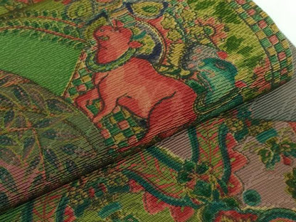 平和屋本店●極上 前田仁仙 仁仙更紗 全通柄袋帯 鳥獣更紗花文 逸品 DZAA5269kh5
