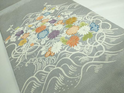 平和屋本店■極上　九寸開き名古屋帯　刺繍　御所解花文　鬼しぼ縮緬　逸品　DZAA5271kh5