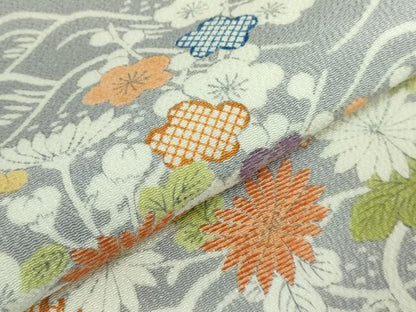 平和屋本店■極上　九寸開き名古屋帯　刺繍　御所解花文　鬼しぼ縮緬　逸品　DZAA5271kh5