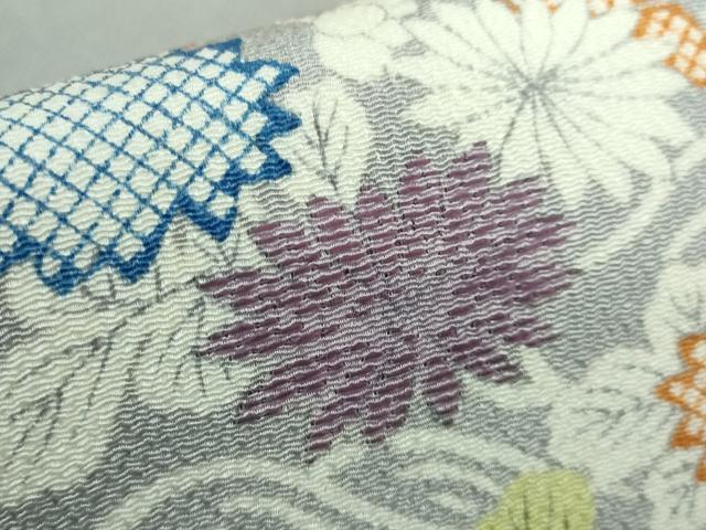 平和屋本店■極上　九寸開き名古屋帯　刺繍　御所解花文　鬼しぼ縮緬　逸品　DZAA5271kh5