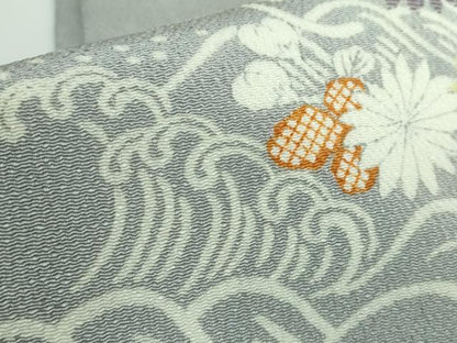 平和屋本店■極上　九寸開き名古屋帯　刺繍　御所解花文　鬼しぼ縮緬　逸品　DZAA5271kh5