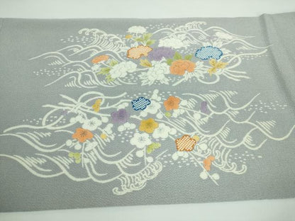 平和屋本店■極上　九寸開き名古屋帯　刺繍　御所解花文　鬼しぼ縮緬　逸品　DZAA5271kh5