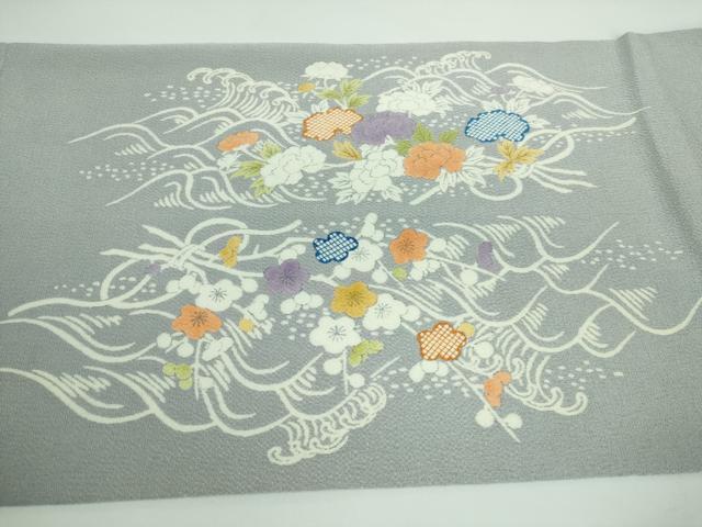 平和屋本店■極上　九寸開き名古屋帯　刺繍　御所解花文　鬼しぼ縮緬　逸品　DZAA5271kh5