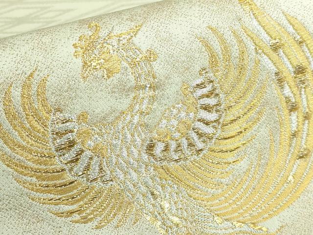 平和屋本店□極上 龍村晋謹製 太鼓柄袋帯 天平鳳凰文錦 金