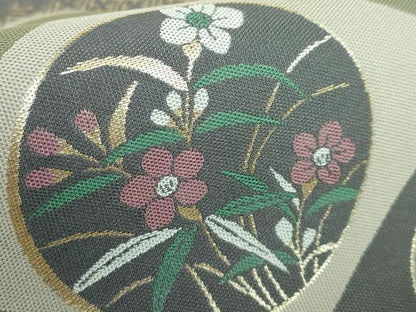 平和屋本店●極上 本場筑前博多織 草木染 手織工房 染匠：小森久 両面 全通柄袋帯 菱丸紋 金糸 逸品 DZAA5285kh5