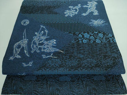 平和屋本店■極上　京都西陣・想屋謹製　両面　全通柄　京袋帯　鳥獣戯画　プラチナ百柄　逸品　DZAA5311kh5