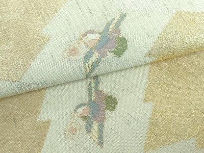 平和屋本店●極上 西陣 勝山織物謹製 九寸名古屋帯 唐織 花喰い鳥 松皮菱 金銀糸 ゑり善扱い 逸品 DZAA5316kh5