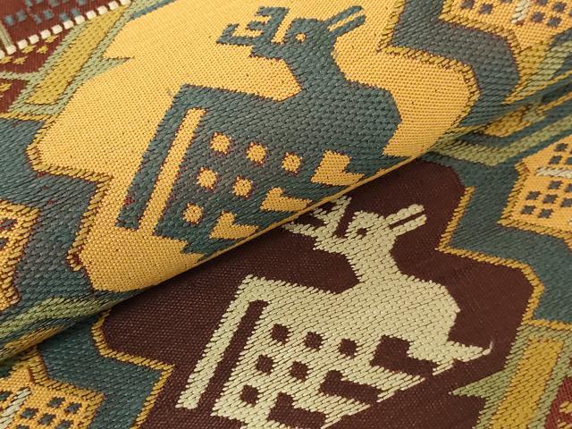 平和屋本店●最高級 龍村平蔵製 太鼓柄 本袋帯 有栖川鹿手 錆色地 逸品 DZAA5331kh5
