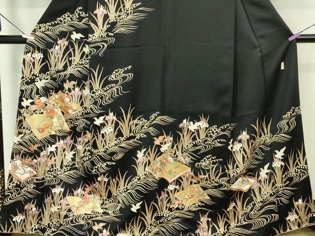 平和屋本店■極上　十日町老舗ブランド　吉澤友禅　吾妻徳穂　訪問着　駒刺繍　冊子花鳥文　千鳥　黒地　金彩　逸品　DZAA5335kh5