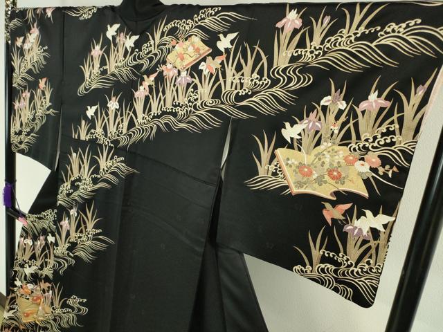 平和屋本店■極上　十日町老舗ブランド　吉澤友禅　吾妻徳穂　訪問着　駒刺繍　冊子花鳥文　千鳥　黒地　金彩　逸品　DZAA5335kh5