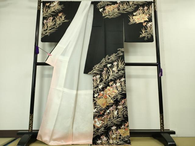 平和屋本店■極上　十日町老舗ブランド　吉澤友禅　吾妻徳穂　訪問着　駒刺繍　冊子花鳥文　千鳥　黒地　金彩　逸品　DZAA5335kh5