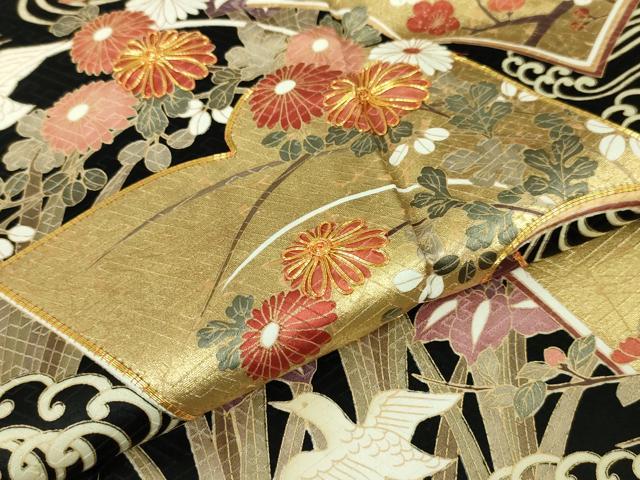 平和屋本店■極上　十日町老舗ブランド　吉澤友禅　吾妻徳穂　訪問着　駒刺繍　冊子花鳥文　千鳥　黒地　金彩　逸品　DZAA5335kh5