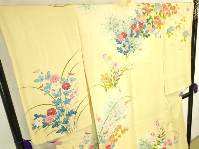 平和屋本店■極上　本加賀友禅作家　矢田博　訪問着　草花文　淡黄地　暈し染め　金彩　逸品　DZAA5345kh5