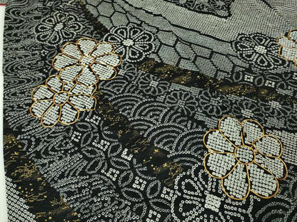 平和屋本店■極上　振袖　総絞り　駒刺繍　束ね熨斗花文　黒地　金糸　逸品　DZAA5349kh5