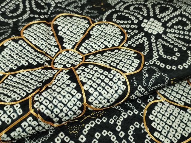 平和屋本店■極上　振袖　総絞り　駒刺繍　束ね熨斗花文　黒地　金糸　逸品　DZAA5349kh5