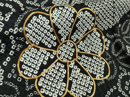 平和屋本店■極上　振袖　総絞り　駒刺繍　束ね熨斗花文　黒地　金糸　逸品　DZAA5349kh5