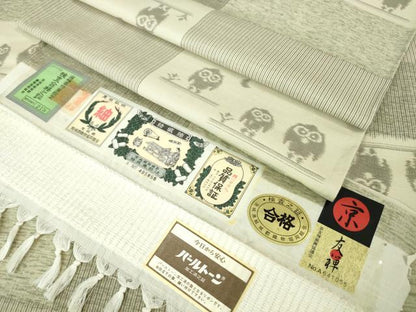 平和屋本店▽極上 結城紬・長襦袢(無双仕立て)セット 単衣 京友禅 ふくろう 梟 証紙付き 逸品 未使用 DZAA5355kh5