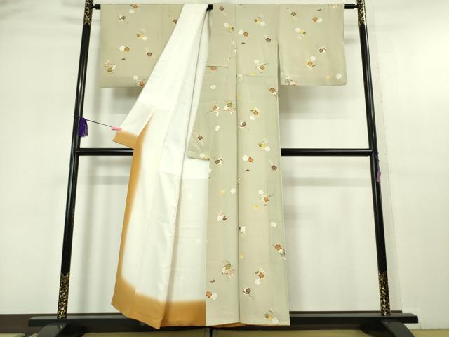 平和屋本店■極上　銀座　志ま亀　小紋　楽器　梅楓文　砂色地　鬼しぼ縮緬　たとう紙付き　逸品　DZAA5361kh5