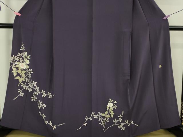 平和屋着物▽極上 本加賀友禅作家 小田美知代 訪問着 単衣 枝花文 深紫色地 染の近江謹製 逸品 DZAA5362kh6