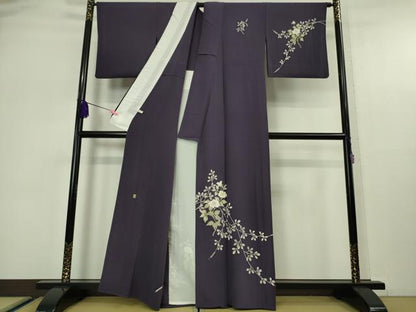 平和屋着物▽極上 本加賀友禅作家 小田美知代 訪問着 単衣 枝花文 深紫色地 染の近江謹製 逸品 DZAA5362kh6