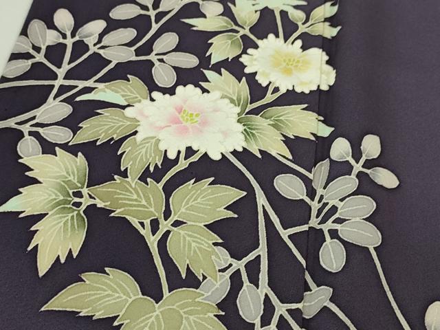 平和屋着物▽極上 本加賀友禅作家 小田美知代 訪問着 単衣 枝花文 深紫色地 染の近江謹製 逸品 DZAA5362kh6