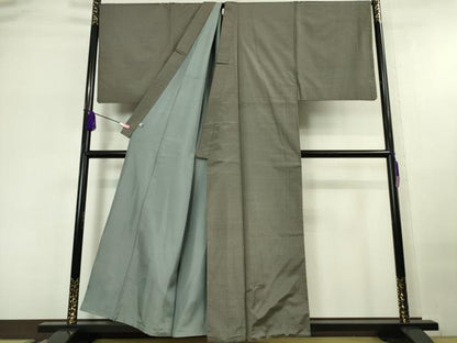 平和屋本店■極上　男性 お召 アンサンブル 長羽織・長襦袢(袷) 3点セット キングサイズ 着物・煤色地　羽織・潤色地　逸品　DZAA5374kh5