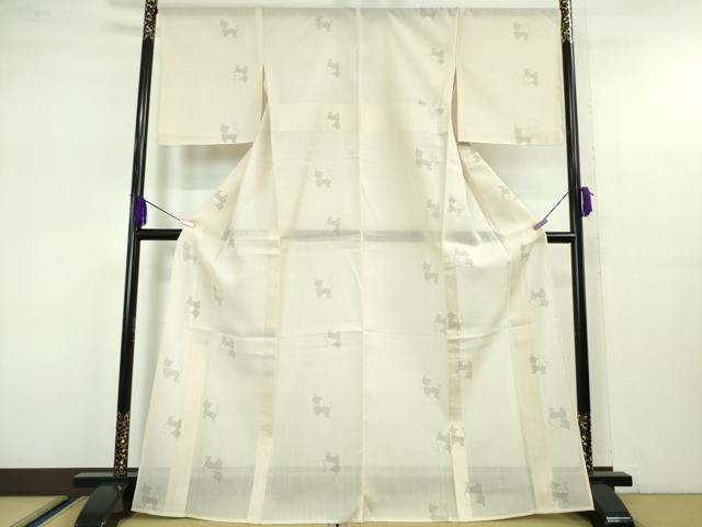 平和屋本店＊極上 夏物 結城紬 夏結城 100亀甲 猫シルエット 亜麻色地 逸品 未使用 DZAA5395kh5