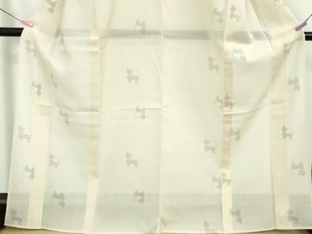 平和屋本店＊極上 夏物 結城紬 夏結城 100亀甲 猫シルエット 亜麻色地 逸品 未使用 DZAA5395kh5