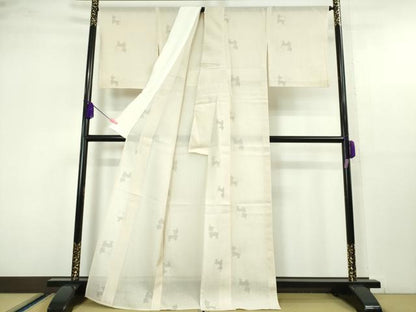 平和屋本店＊極上 夏物 結城紬 夏結城 100亀甲 猫シルエット 亜麻色地 逸品 未使用 DZAA5395kh5