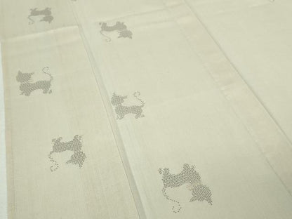 平和屋本店＊極上 夏物 結城紬 夏結城 100亀甲 猫シルエット 亜麻色地 逸品 未使用 DZAA5395kh5