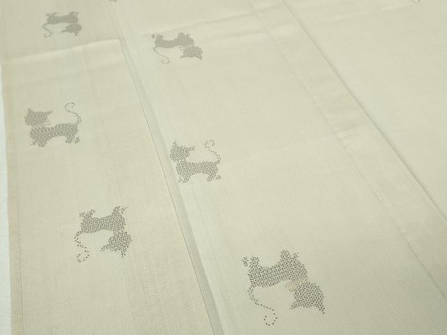 平和屋本店＊極上 夏物 結城紬 夏結城 100亀甲 猫シルエット 亜麻色地 逸品 未使用 DZAA5395kh5