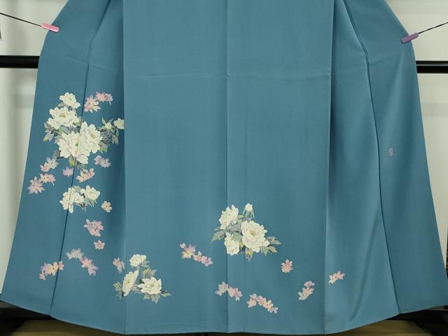 平和屋本店●極上 本加賀友禅作家 奥田勝将 訪問着 花王 ヨットブルー色地 証紙付き 逸品 DZAA5396kh5