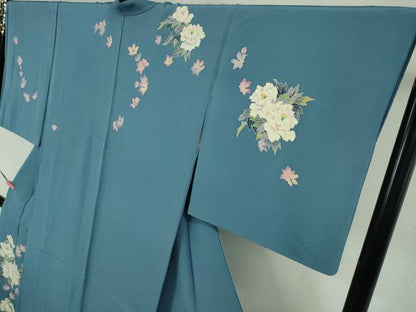 平和屋本店●極上 本加賀友禅作家 奥田勝将 訪問着 花王 ヨットブルー色地 証紙付き 逸品 DZAA5396kh5