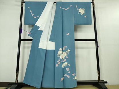 平和屋本店●極上 本加賀友禅作家 奥田勝将 訪問着 花王 ヨットブルー色地 証紙付き 逸品 DZAA5396kh5