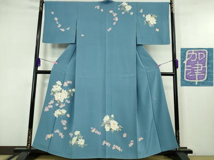 平和屋本店●極上 本加賀友禅作家 奥田勝将 訪問着 花王 ヨットブルー色地 証紙付き 逸品 DZAA5396kh5