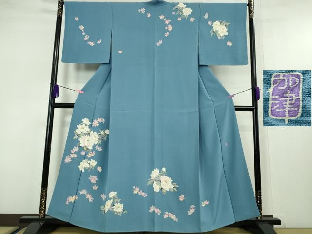平和屋本店●極上 本加賀友禅作家 奥田勝将 訪問着 花王 ヨットブルー色地 証紙付き 逸品 DZAA5396kh5