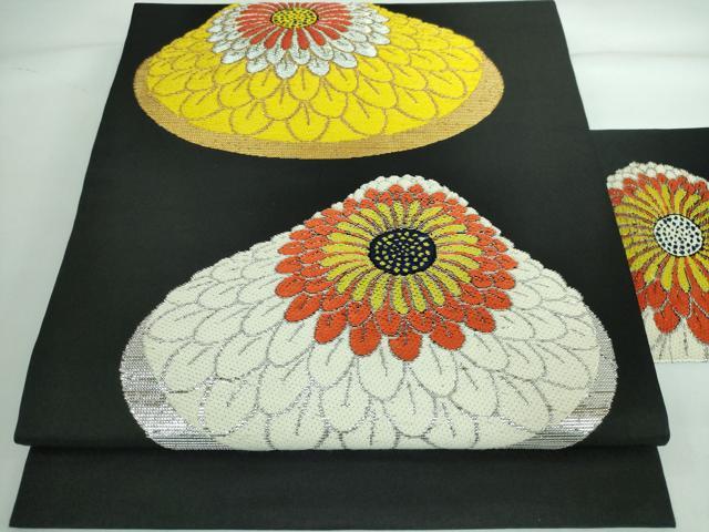 平和屋本店●極上 龍村美術織物 九寸名古屋帯 一灯菊 黒地 金銀糸 逸品 DZAA5455kh5