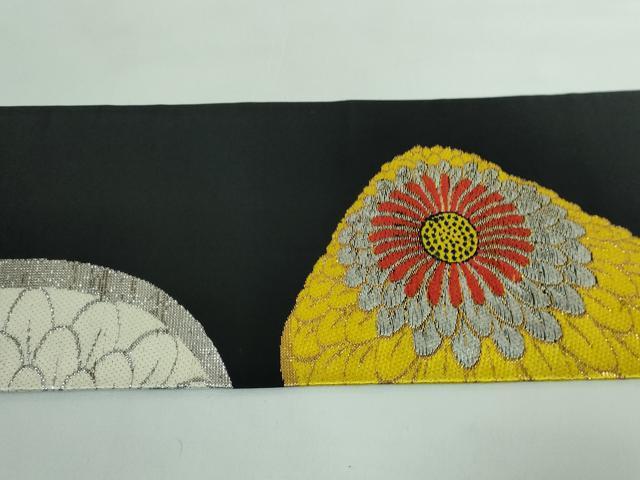 平和屋本店●極上 龍村美術織物 九寸名古屋帯 一灯菊 黒地 金銀糸 逸品 DZAA5455kh5