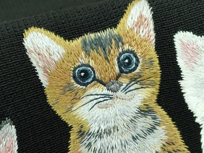 平和屋本店●極上 八寸名古屋帯 手刺繍 総刺繍 猫 黒地 逸品 DZAA5473kh5