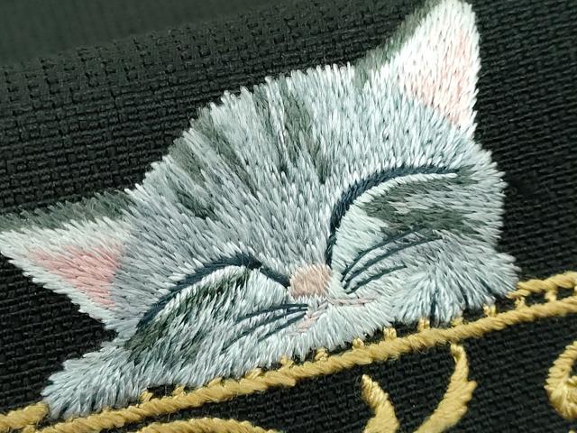 平和屋本店●極上 八寸名古屋帯 手刺繍 総刺繍 猫 黒地 逸品 DZAA5473kh5