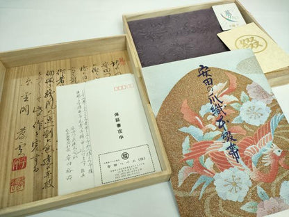 平和屋本店■極上　名門　安田綴れ　爪織本綴帯　八寸名古屋帯　小花更紗　手工芸　葡萄鼠色地　証紙・共箱付き　逸品　DZAA5489kh5
