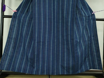 平和屋本店■極上　銀座もとじ　会津木綿　単衣　縞　たとう紙付き　逸品　DZAA5537kh5
