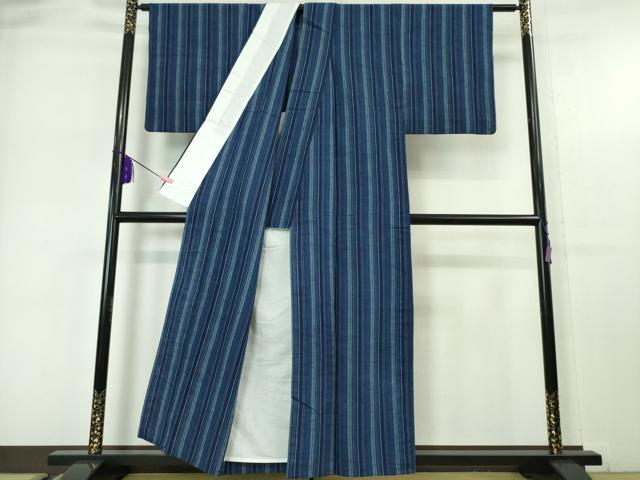 平和屋本店■極上　銀座もとじ　会津木綿　単衣　縞　たとう紙付き　逸品　DZAA5537kh5