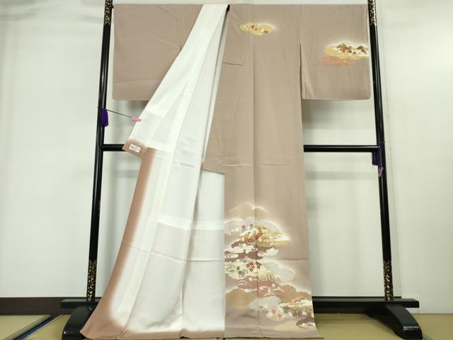 平和屋本店●極上 十日町老舗ブランド 吉澤友禅 吾妻徳穂 訪問着 雲取り花文 薄柿色地 金彩 ロング丈 やまと誂製 逸品 未使用 DZAA5541kh5