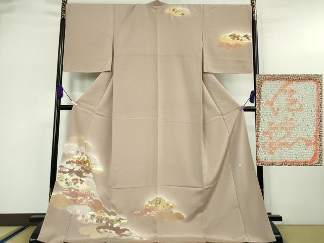 平和屋本店●極上 十日町老舗ブランド 吉澤友禅 吾妻徳穂 訪問着 雲取り花文 薄柿色地 金彩 ロング丈 やまと誂製 逸品 未使用 DZAA5541kh5